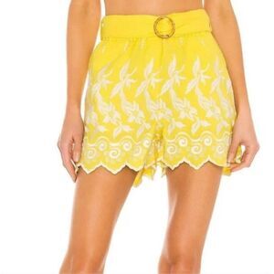 Anthro Place Nationale Yellow Linen Embroidered Shorts